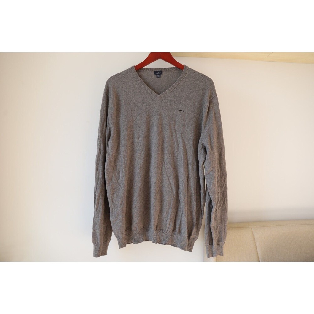 J.Crew Mens Sz XLT v-neck Sweater Pullover Cashmere Blend Gray Monogrammed "RAS"
